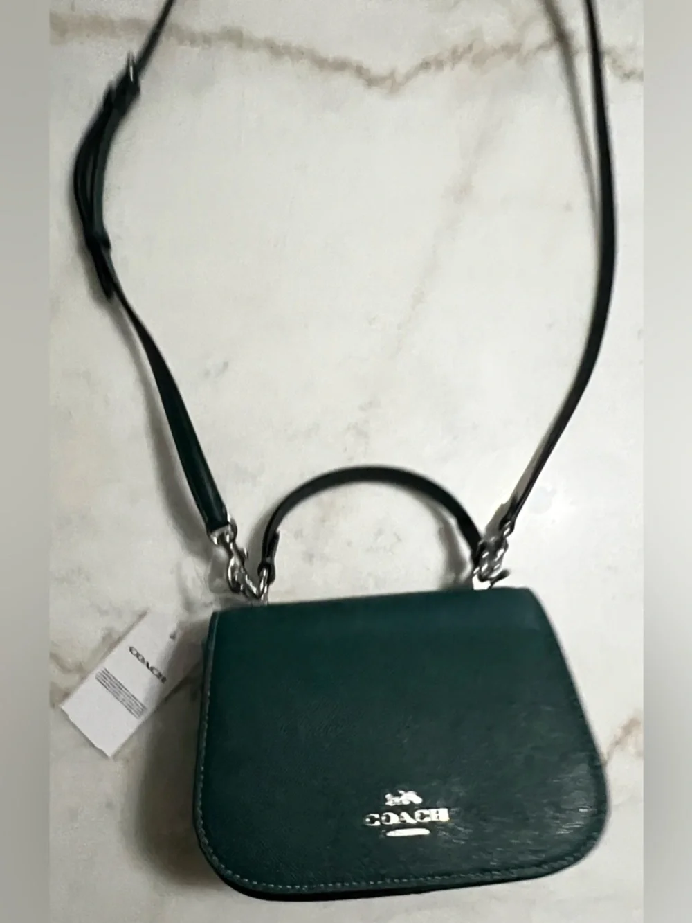 NWT COACH LYSA Top Handle Mini Satchel CrossBody Bag EMERALD X-grain Leather - Picture 3 of 14